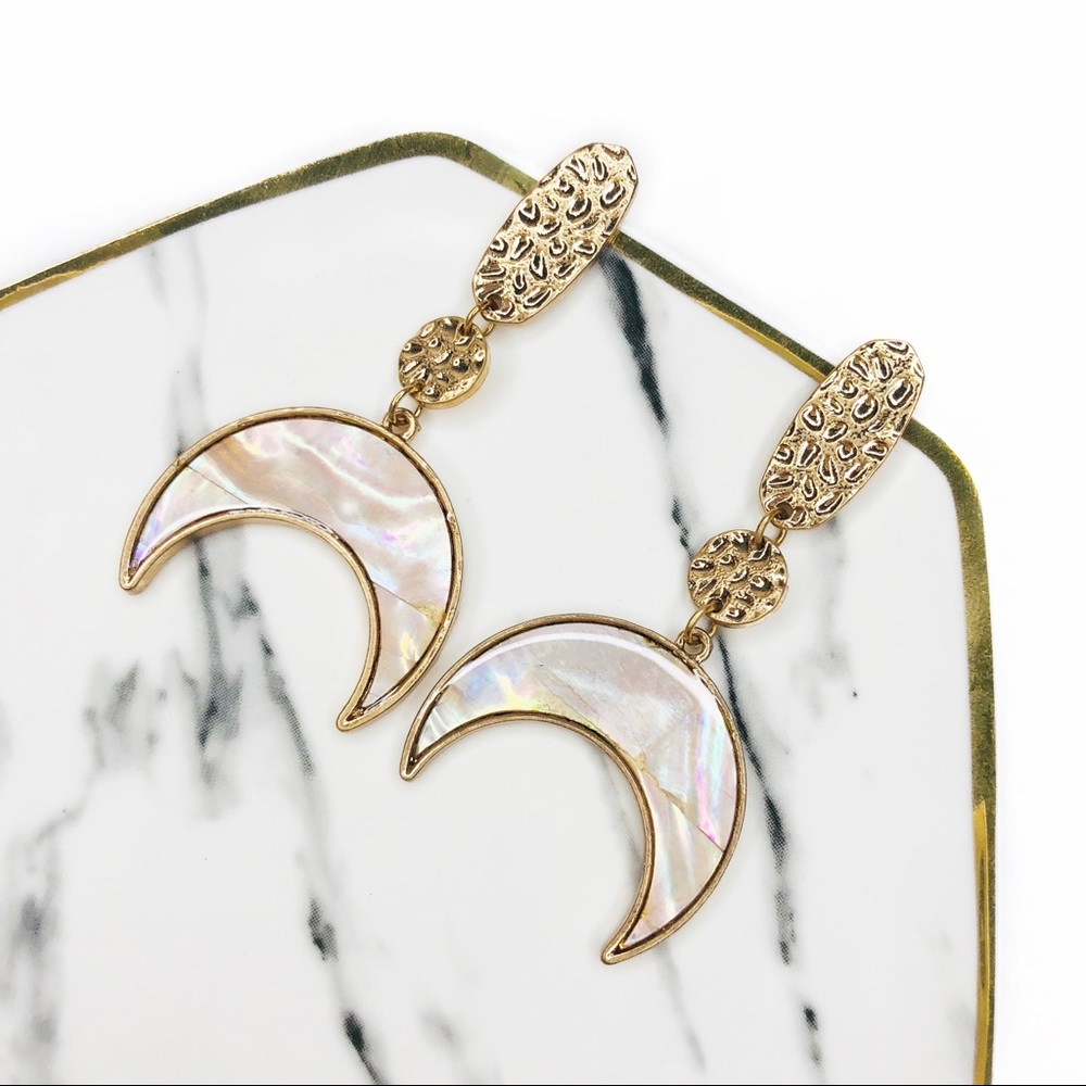 SABRINA MOTHER OF PEARL HALF MOON HAMMER EARRINGS - Picture 2 of 5